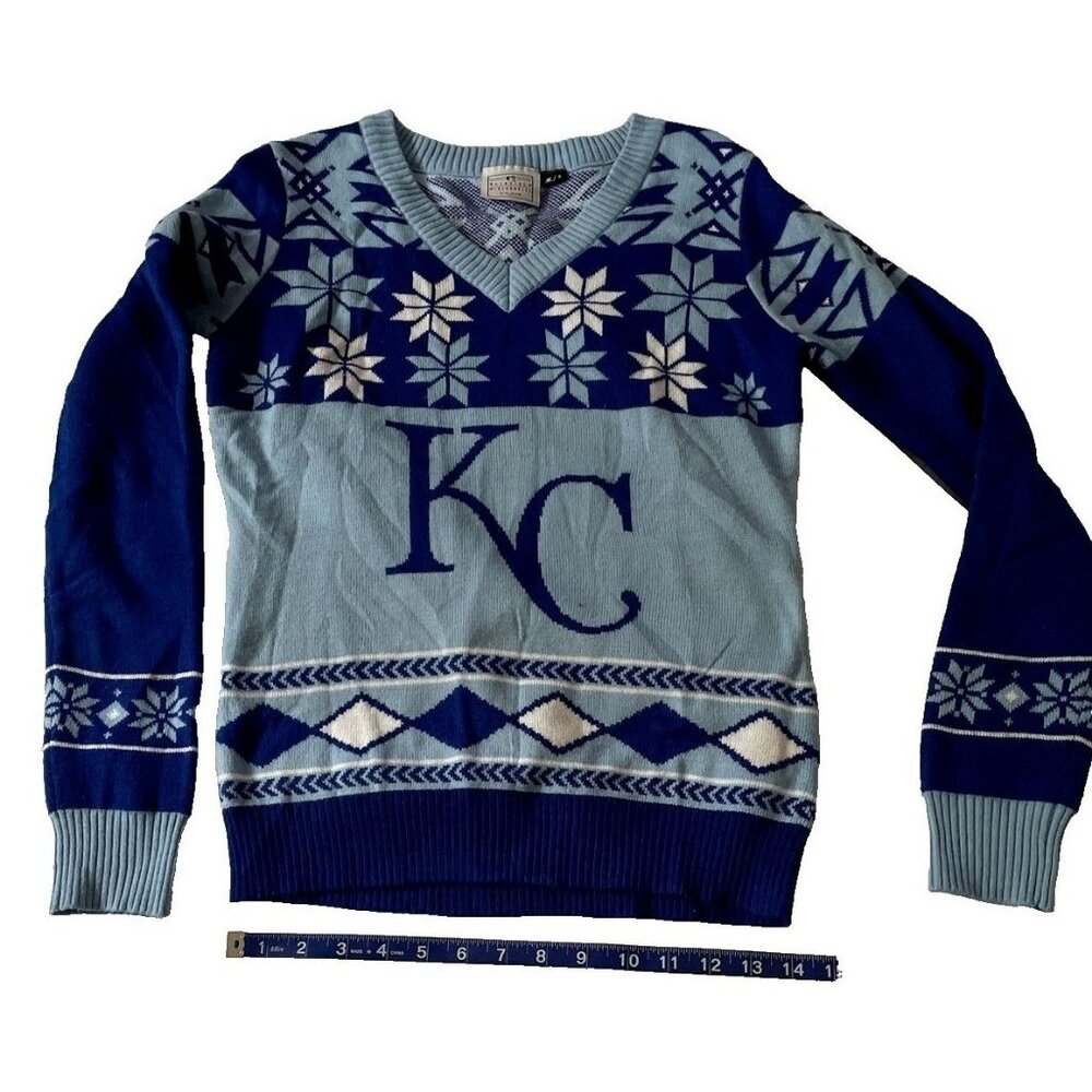 Kansas City Royals Ugly Sweater Size S Blue & Light Blue Acrylic Basebase